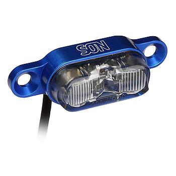 Rear light rack mount, DC 6 – 12 Volts, blue / clear, 50 mm screw spacing