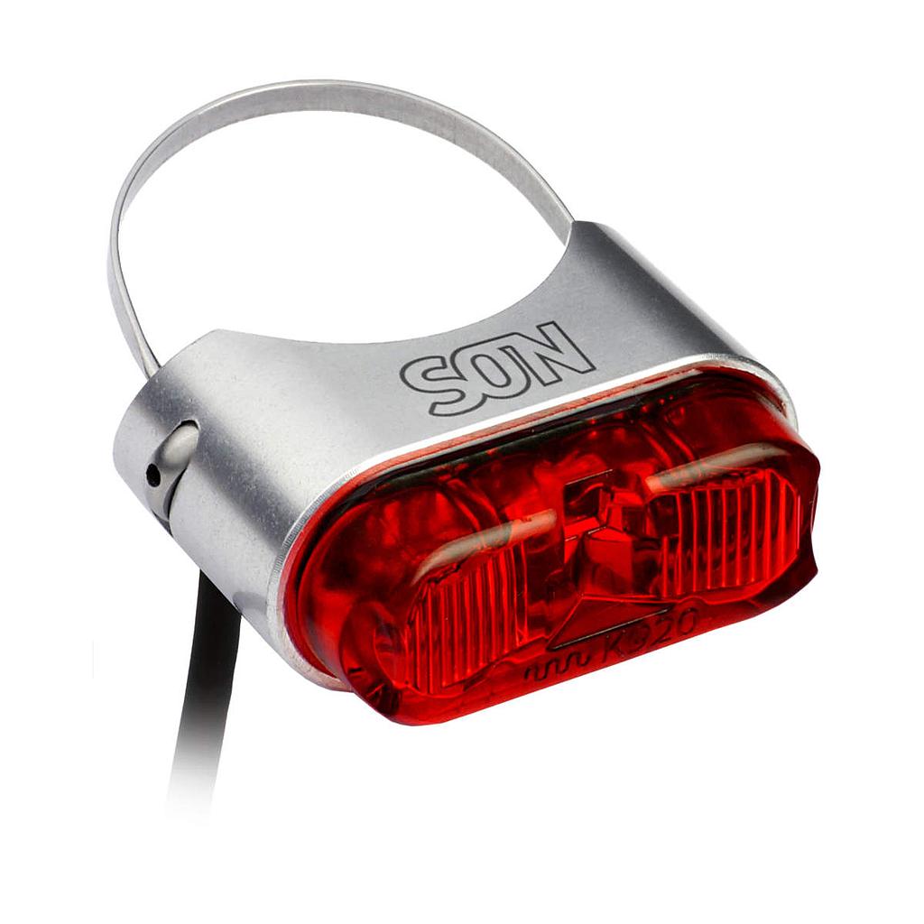Rear light seatpost mount, DC 6 – 12 Volts, silver / red, for Ø 26 to 31.8 mm